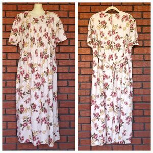 Lady Dorby Floral Maxi Dress 16W Linen Blend Short Sleeve Cottage Prairie